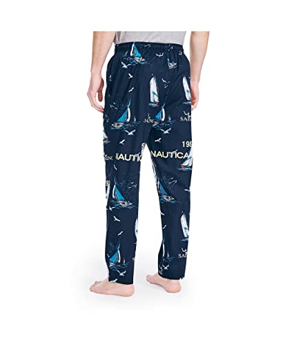 Nautica Men's Soft Woven 100% Cotton Elastic Waistband Sleep Pajama Pant, Sailboat Blue, X-Large - Image 3
