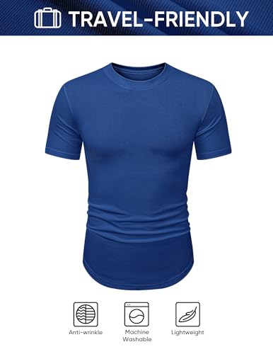 Image of JMIERR Mens Short Sleeve T Shirt Summer Muscle Slim Fitted Crewneck Longline Tees Shirts for Gym Workout