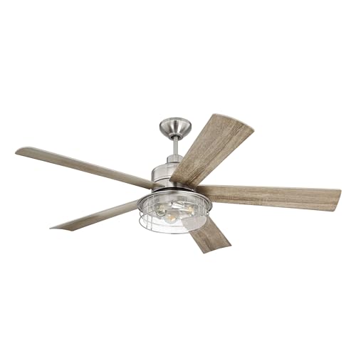 Craftmade GAR56BNK5 Garrick Vintage Industrial 56" Outdoor Ceiling Fan with LED Light Kit with Remote & Wall Control, 5 ABS Blades, Brushed Polished Nickel by Craftmade - Image 3