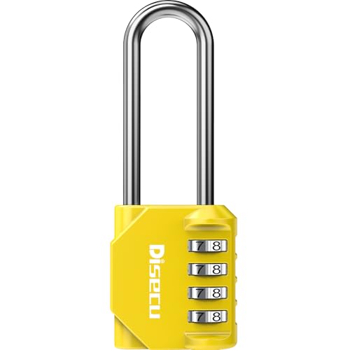 Image of 1 Pack disecu 2.6 Inch Long Shackle Combination Lock, 4 Digit Outdoor Waterproof Padlock for School Locker, Gym Locker, Storage Unit, Gate, Fence, Toolbox, Cabinet (Yellow)
