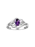 Rylos Rings for Women Sterling Silver Ring Classic Style Birthstone Ring 6X4MM Gemstone & Genuine Diamonds February Amethyst Jewelry for Women Sterling Silver Rings for Women Size 5,6,7,8,9,10