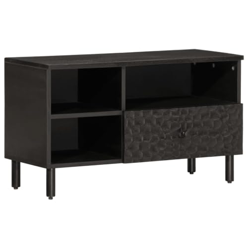 Tonture Meuble TV 80 x 33 x 46 cm - Bois massif mangue laqué noir - Meuble de salon robuste - Console moderne pour médias et décoration