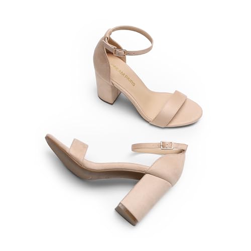 Image of DREAM PAIRS Heels for Women Chunky Block Heel Open Toe Ankle Strap 3.5 Inch Heeled Sandals for Party Date Wedding