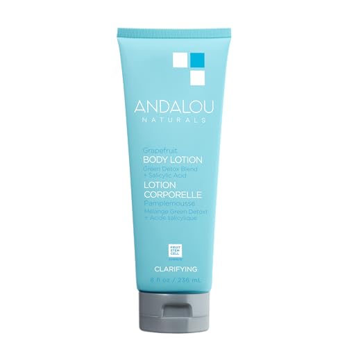Andalou Naturals Body Lotion, Clarifying Grapefruit Skin Care, Lightweight, Gentle Exfoliating & Moisturizing Lotion with Salicylic Acid & Tea Tree for Skin Prone to Back Acne & Blemishes, 8 fl oz