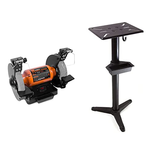 Image of WEN BG4282 4.8-Amp 8-Inch Single Speed Bench Grinder with LED Work Lights, Black-Orange & Bench Grinder Stand, 32-Inch with Water Pot (4288T)