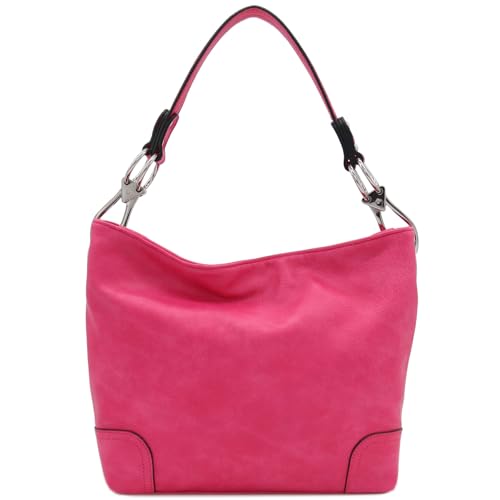 Hobo Shoulder Bag with Big Snap Hook Hardware (Fuchsia)