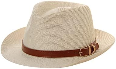 TIALARTS Straw Fedora Sun Hat for Men and Women Short Brim Summer Beach Straw Outdoor Cuban Trilby Hat