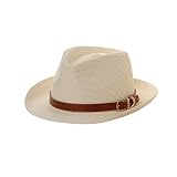 TIALARTS Straw Fedora Sun Hat for Men and Women Short Brim Summer Beach Straw Outdoor Cuban Trilby H