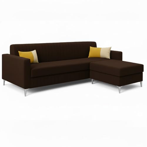 Image of SOCOZI Anton 5 Seater L Shape Sofa Set with Movable Ottoman | Flexible Layout | Soft Velvet Suede Fabric | Modern Design | Plush Comfort Cushions for Living Room (Dark Brown)