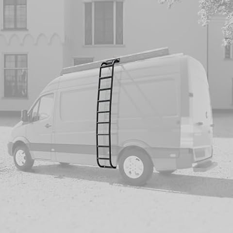 VANNCAMP Aluminum Heavy-Duty Ladder for 2007-Current Mercedes-Benz Sprinter High Roof Van, Side Ladder Round Leg, Durable & Non-Slip Steps, Black Cover