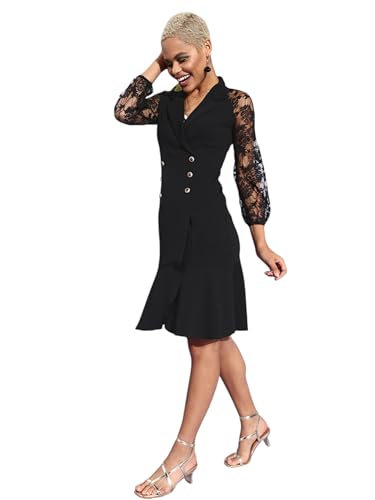 Image of Miss Chase Womens Bodycon Square Puff Sleeve Solid Lace Overlaid Ankle Length Dress