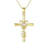 UXQ Collar de oro macizo de 14 quilates con cruz de enfermera para mujer, collar con colgante de cruz de corazón de estetoscopio de oro real para mujer, joyería médica, cumpleaños, día de la enfermera