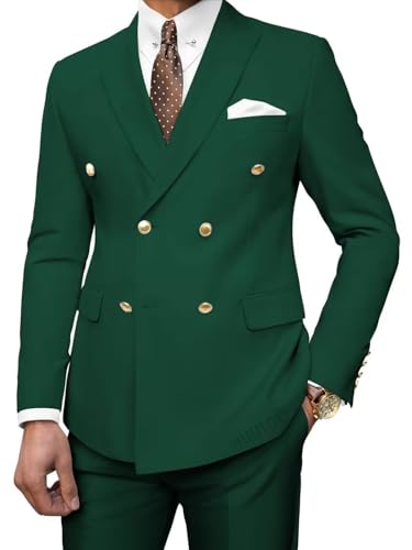 HUUTOE Mens Suits Slim Fit 2 Piece Double Breasted Suit Blue Prom Suits for Men Regular Fit Suit Prom Tuxedo for Men2025