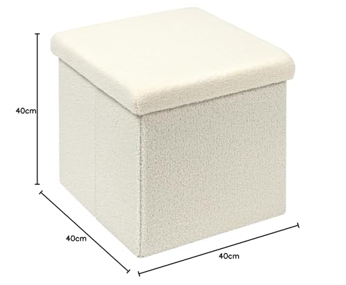 Bonlife Boucle Ottoman Storage,Foot Rest Stool Seat,Folding Footstool for Living Room,Sherpa Ottoman for Bedroom,White,40x40x40cm