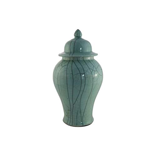 Handmade Medium Temple Jar Green Porcelain Handcrafted Outdoor Use