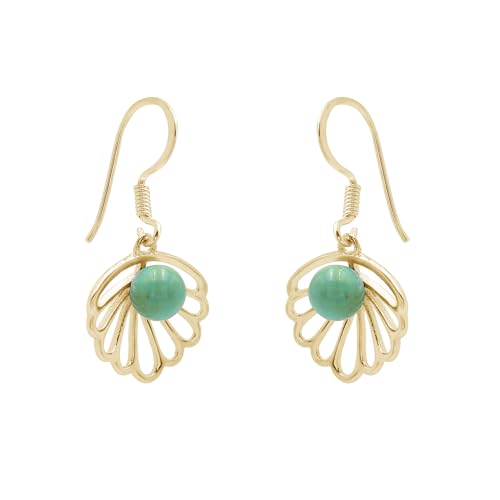 Boucles d'oreilles coquillages argent turquoise pendantes - 2