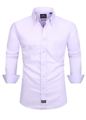 Eagle Men's Long Sleeve Oxford Dress Shirt, Purple, Button Down Collar with Stretch Technology, Regular Fit, 100% Cotton3