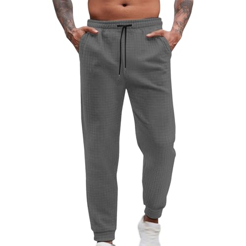 Casual Pants for Men Knitted Waffle Training Pant Straight-Leg Tapered Basic Sweatpants Regular Fit Textured Trousers