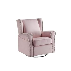 Pink Swivel Chair with Glider, Pink Swivel Barrel Chair, Solid Wood Pink Swivel Chair with Glider Pink Swivel Barrel Chair Solid Wood