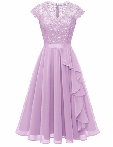 Wedtrend Lavender Teens Short Prom Dress, Short Floral Lace Bridesmaid Dress Cap Sleeve Swing...