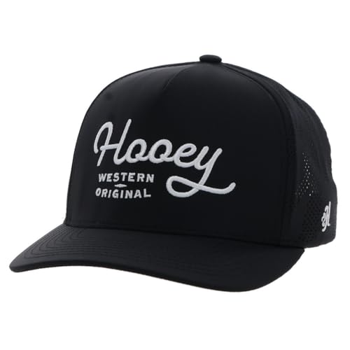 HOOEY OG Adjustable Snapback Hat - Trucker Hat for Men & Women with Mesh Back, 5 Panel Baseball Cap w/Rope Detail, Western OG Logo Ball Cap, Breathable Snap Back, One Size Fits All, Black/White