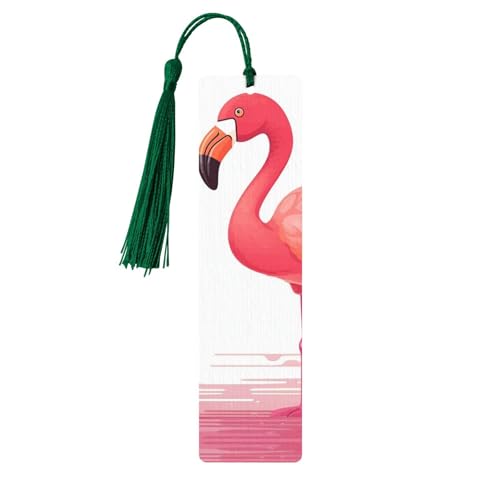 タッセル付き木製しおり ヴィンテージ木製ブックマーク 漫画フラミンゴ ファンシー ハンドメイド クラフトブックマーク 読書ページマーカー 木製ハンギングタグ オーナメント 本好き向け