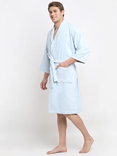 Image of CREEVA Luxury 100% Cotton Bathrobe for Men & Women | Super Soft Velour | Shawl Collar | Highly Absorbent | Ideal for Spa, Shower, Gym, Travel & Gifting
