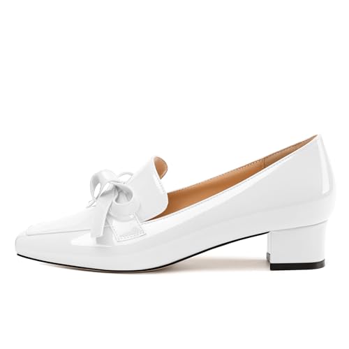 Image of Womens Loafer with Heel, Comfortable Chunky Heels for Women, Loafers Shoes with Bowknot Womens Bunion Dress Shoes
