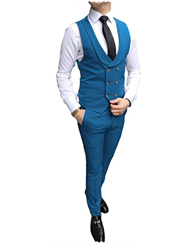 Mens Suits 2 Pieces Double Breasted Vest+Pants Business Suit Grooms Wedding