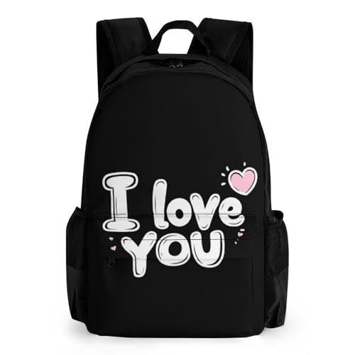 I Love You Travel Backpack Casual Daypack Shoulder Bag with Adjustable Shoulder Straps for Men Women