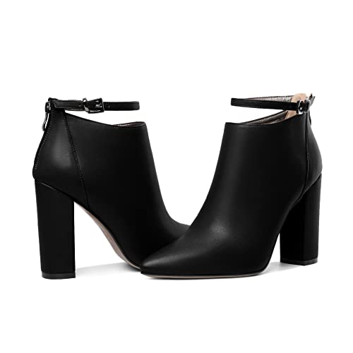 Soireelady Women Ankle Boots Pointed Toe Block Heel Ankle Booties Chunky High Heel Ankle Boots Classic Ankle Booties with Zipper Comfortable Adjustable Strap Ankle Boots4
