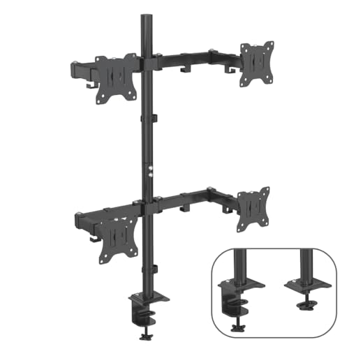 Image of UNIQ Mounts Quad Monitor Mount for 13 to 27 Inch Screens, 4 Arm Heavy Duty Stacked Desk Setup with Swivel, Rotation, Tilt, VESA 75x75 /100x100, 8kg Capacity per Arm, C Clamp & Grommet