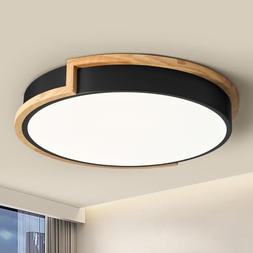 WOKNOS Plafonnier LED, Plafonnier Noir, Luminaire 40cm, Lampe pour Chambre Salon Cuisine Couloir Salle à Manger 4000K 36W