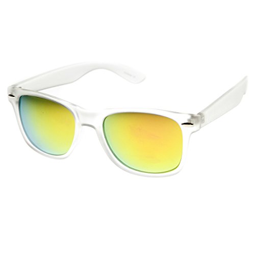 Flat Matte Reflective Flash Color Lens Large Horn Rimmed Style Sunglasses - UV400 (Frost Sun)