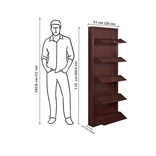 Image of DELITE KOM 20 Inch Wide, 5 Shelf Metal Shoe Rack Wall Mounted for Home with Central Lock | Holds Upto 12 Shoes or 20 Slippers Pair | 1 Year Warranty | (67 x 20 x 5 Inch, Coffee) | DIY | Space Saving