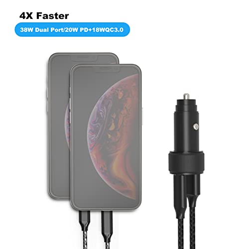 Iphone Fast Car Charger[Apple Mfi Certified]Apple Car Charging,38W Dual Pore Usb C Car Charger Adapter With 2 Pack Lightning Cable,Pd&Qc 3.0 Type C Car Charger For Iphone 13/12/11/Pro Max/Airpods/Ipad #TOP1