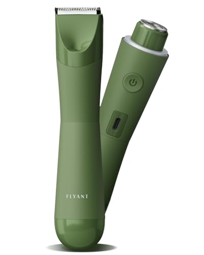 Flyant Bikini Trimmer for Women, 2 in 1 Electric Shaver for Women, Pubic Hair Trimmer Waterproof IPX7 with LED, Bikini Razor for Leg Arm Underarm Bikini Area, Pull Bows Gift Box for Friends - Green