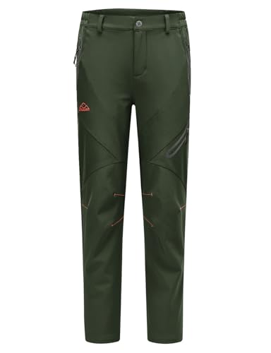 Rdruko Softshellhose Damen Winter Skihose Wasserdicht Thermohose Gefüttert Warm Winterhos Outdoorhose Wanderhose Trekkinghose mit Taschen (Rein Olivgrün, M)