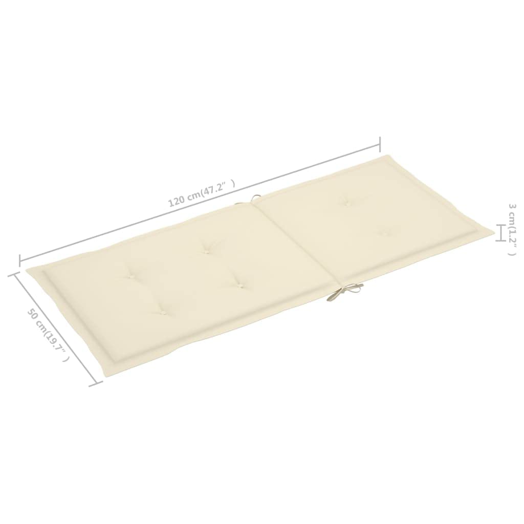 Cuscini per sedia da giardino, 2 pezzi, per sedie a sdraio con schienale alto, design universale, per interni ed esterni, balcone, terrazza, con 2 laccetti, color crema, 120 x 50 x 3 cm