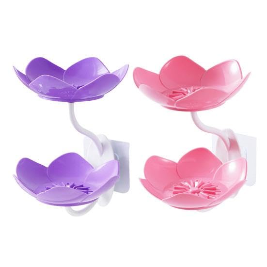 Padchaaya Lotus Flower Shape Soap Holder | Double Layer Drainable Soap Dish | Wall Mounted & Reusable | Adhesive Sticker Included | No-Soggy Soap Solution for Bathroom & Kitchen (Multi-2 pcs)