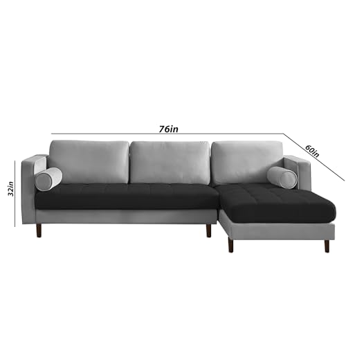 Image of Lezra RHS 4 Seater L Shape Sofa Set for Living Room (Black Grey Fabric) Premium Fabric Sofa