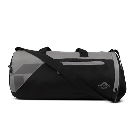 Image of Nivia Fuse Gym Duffle Bag for Men and Women, 25L Lightweight Training and Travel Bag with Shoe Compartment, Quick Access Pockets, and Adjustable Strap, Designed for Athletes, Travel (Black /Grey)