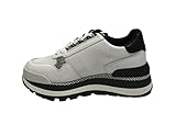  LIUJO BA3121 Amazing White Black Sneakers Moda per Donna in Pelle Tessuto Bianco Nero Zeppa Alta (Taglia 38)