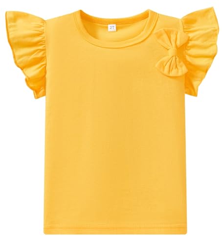 Image of Barlver Girls 2 Piece Short Set Baby Girl Summer Clothes Ruffle Sleeve T-Shirt and Bow Knot Shorts Toddler Girl Outfit Set