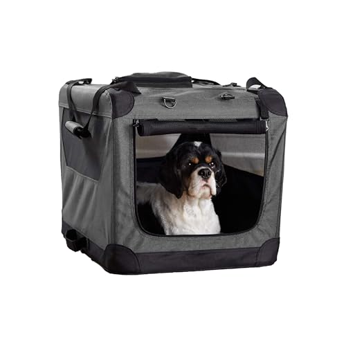 ソフトクレート ケージ ペットキャリー ペットハウス ドライブボックス メッシュ加工 鉄骨 猫犬兼用 折りたたみ式 アウトドア 防災 洗濯可能 (グレー, 66x45x45 cm)