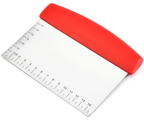 Image of Bench Dough Scraper Chopper Stainless Steel Kitchen Utensil Multipurpose Pastry /Food Cutter Scraper Baking Tool for Cake, Pizza, Bread, BBQ (Pack - 1) (Red)
