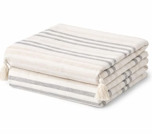 Image of Premium 125 x 150 cm Cotton Throw Blanket - Soft & Cozy Sofa and Couch Accent - Trending Home Decor Essential for Extra Comfort, Relaxation, and Style - Black and Cream,Pack of 1