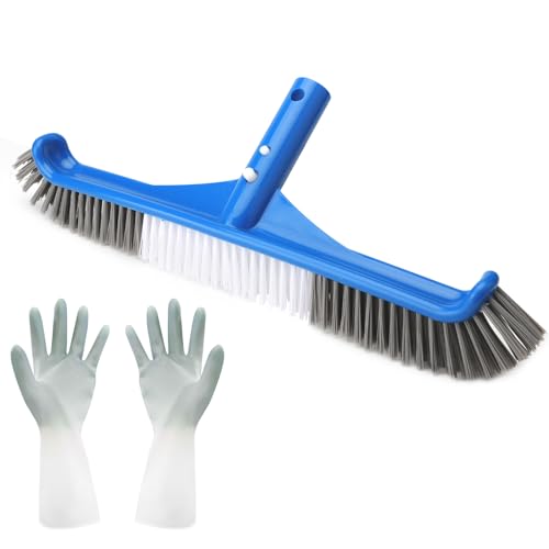 TNSLAND Cepillo Piscina con Un par de Guantes de Goma, Limpiafondos Piscina Manual Limpia Todas Las Superficies de la Piscina Cepillo Piscina Limpiafondos Compatible con Postes de Piscina EstáNdar