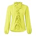 Womens Loose Fit Ruffle Hem V Neck Long Sleeve Solid Tops Button Down Shirt Causal Dressy Blouse Fall Tunic Clothes(1E-Yellow, XL)