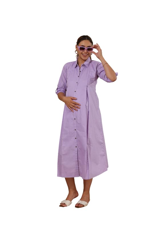 Maternity Fit and Flare Midi Three-Quarter Sleeves Dress for Women-image-22